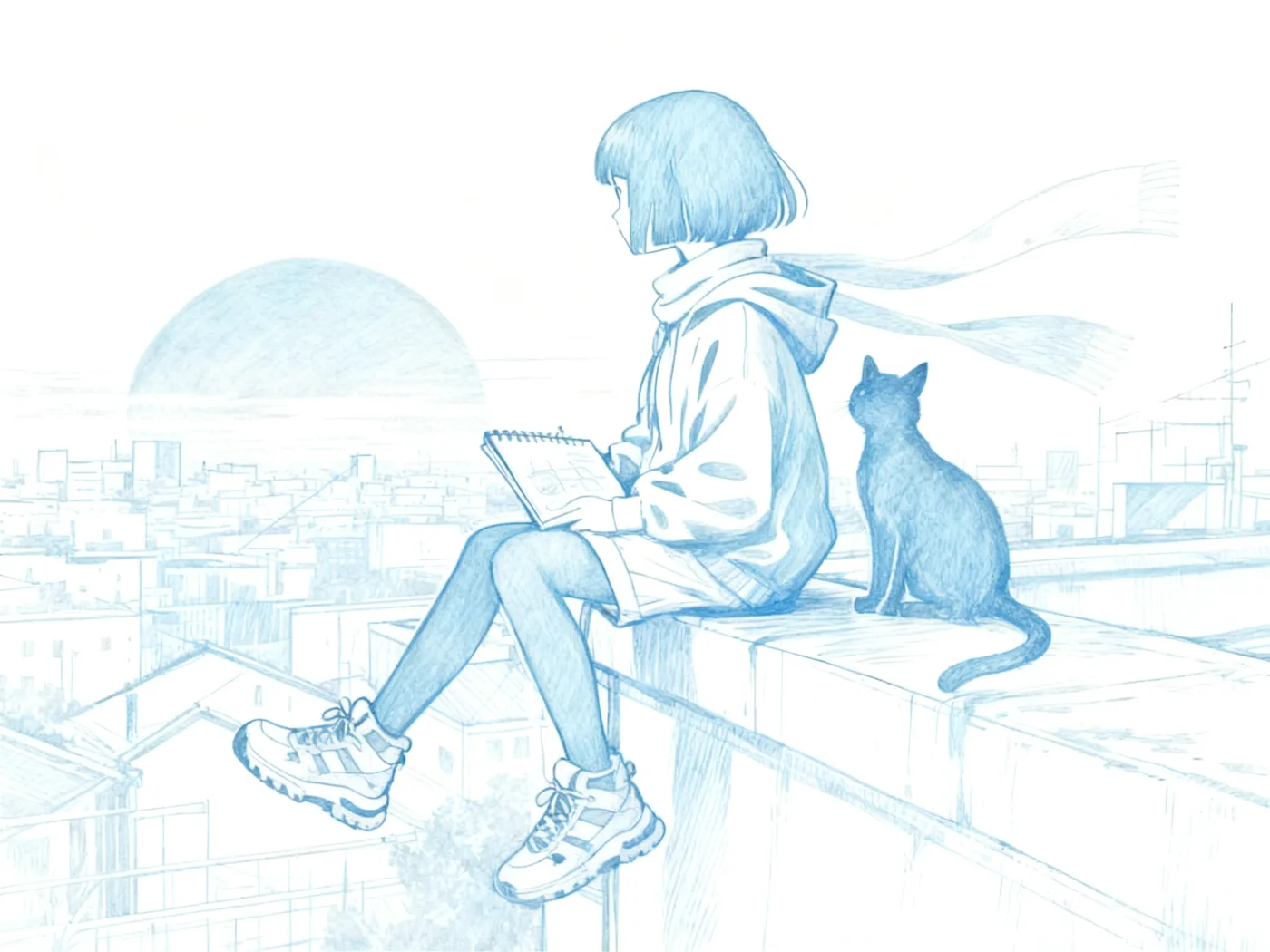 Blue-pencil rough of the rooftop panel